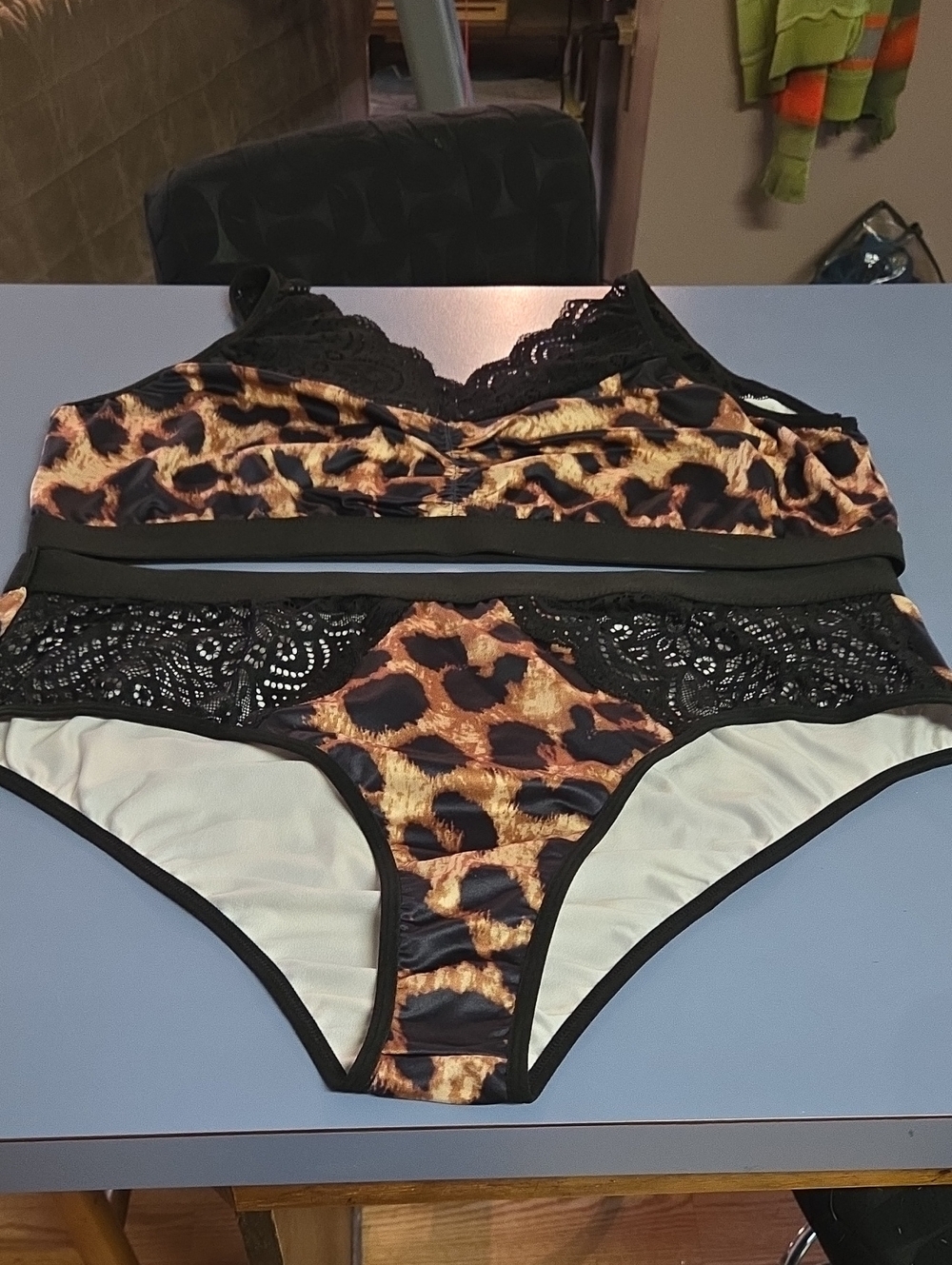 NWT Leopard Lace Bralette & Bikini Set - Black/Leopard